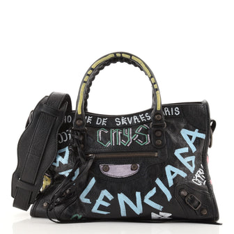 Balenciaga City Graffiti Classic Studs Bag Leather Small