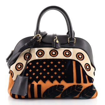 Burberry Milverton Dome Bowling Bag Patchwork Leather and Velvet Medium