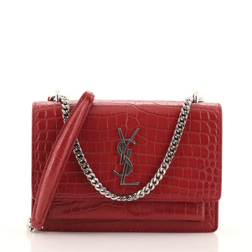 Saint Laurent Sunset Chain Wallet Crocodile Embossed Leather
