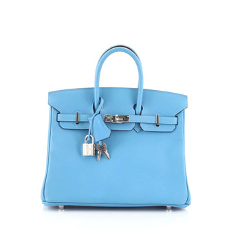 Hermes Birkin Handbag Blue Swift with Palladium Hardware 25