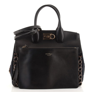 Salvatore Ferragamo Studio Satchel Embroidered Canvas and Leather Medium