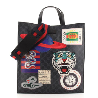 Gucci Courrier Convertible Soft Open Tote GG Coated Canvas with Applique North South
