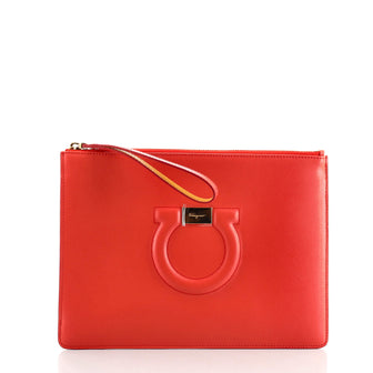 Salvatore Ferragamo Gancini Wristlet Clutch Leather Medium