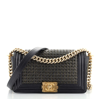 Chanel Boy Flap Bag Braided Sheepskin Old Medium