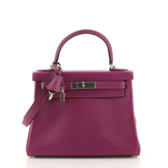 Hermes Kelly Handbag Purple Evercolor with Palladium Hardware 28