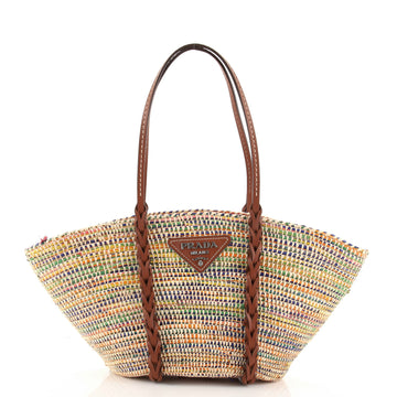 Prada Basket Tote Woven Raffia with Leather Medium