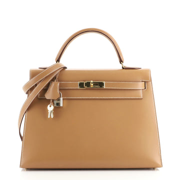 Hermes Kelly Handbag Brown Chamonix with Gold Hardware 32