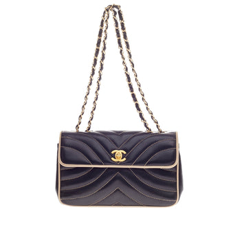 Chanel Vintage Two Tone Flap Chevron Lambskin Small